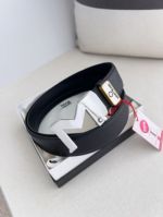 1:1  Montblanc Black Leather Belt with Silver Logo Buckle Automatic Buckle  3.5cm